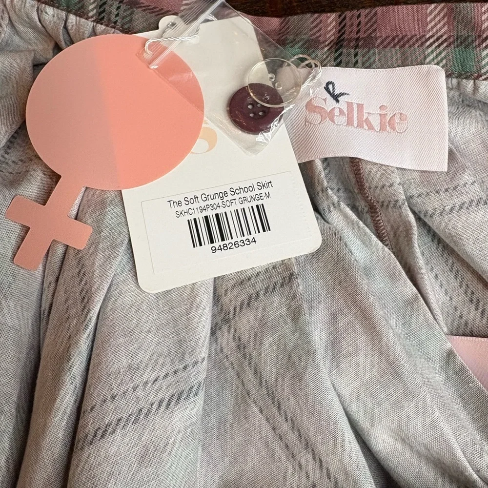 NWT Selkie The Soft Grunge School Wrap Skirt - Mauve/Green Plaid. Size M - Picture 5 of 7